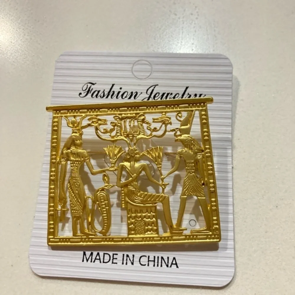 Egyptian Revival Brooch Unisex‎ OS Gold New Ancient Mythology Hieroglyphic Pin